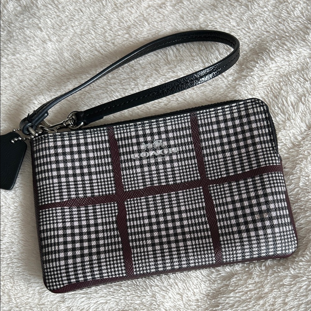 Coach Black and White Checkered Wristlet